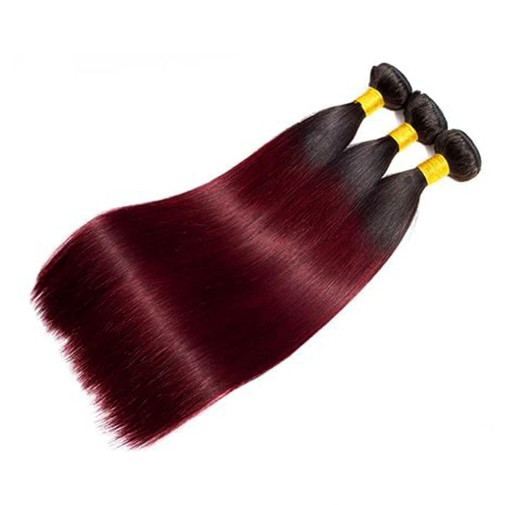 Ombre Burgundy Human Hair Bundles 22 24 26 Inch T1B/99J Straight Burgundy Bundles Human Hair 100% Unprocessed Soft Sew in Bundle with Double Weft for Black Women