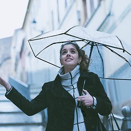 Clear Automatic Open Foldable Umbrella Auto Open Close Transparent Umbrella Compact Large Umbrellas For Rain For Women Men Travel Rainy Day Use, 11 Inches Long Folded #TOP6