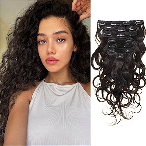 Loxxy Clip in Human Hair Extensions 18inch Natural Wave and Natural Color Virgin Remy Human Hair Extensions #1B Natural Black color 18inch with Double Weft 120g/set 7Pcs/lot And 17 Clips Per Pack