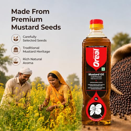 Image of Oreal Organic Kacchi Ghani Mustard Oil, 1L (Pack of 3)