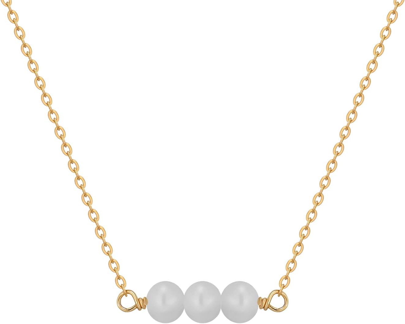 WunionupSimple Tiny Dainty Pearl Necklace - Small June Birthstone Pearl bar Choker for Womens, Heavy-duty