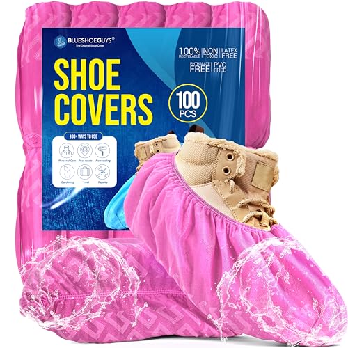 Image of Blue Shoe Guys Premium Disposable Boot & Shoe Covers Booties | 100 Pack | Durable, Non-Slip, Non-Toxic, Water Resistant, Recyclable Protectors for Indoor & Outdoor | Large Size Fits Most Shoes