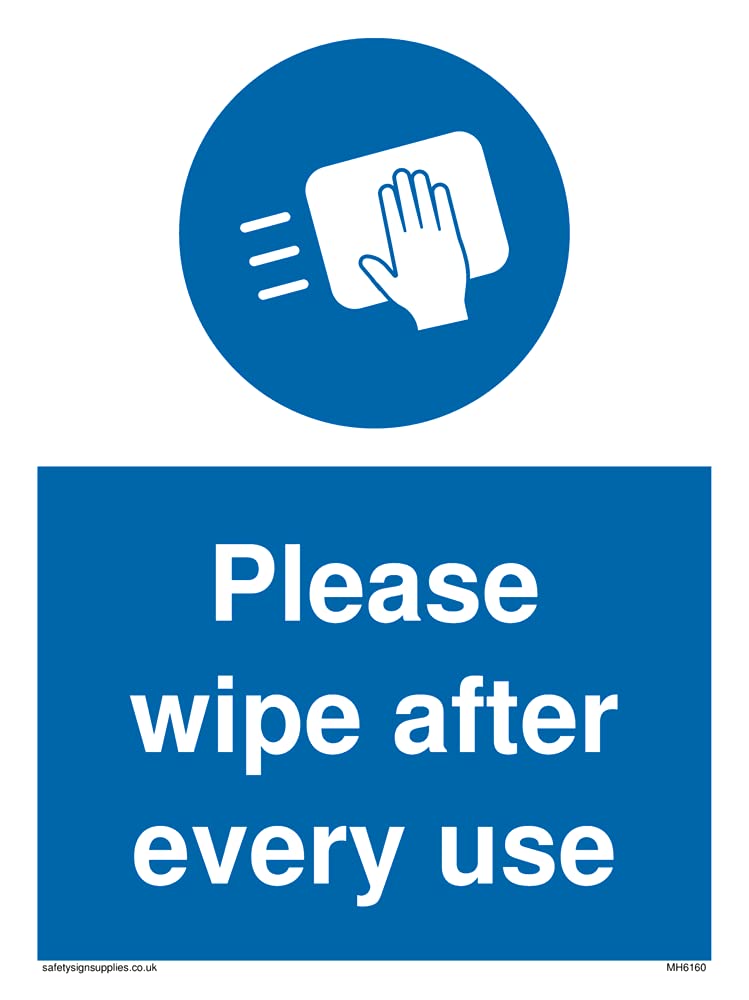 Pack of five - Please wipe after every use Sign - 150x200mm - A5P