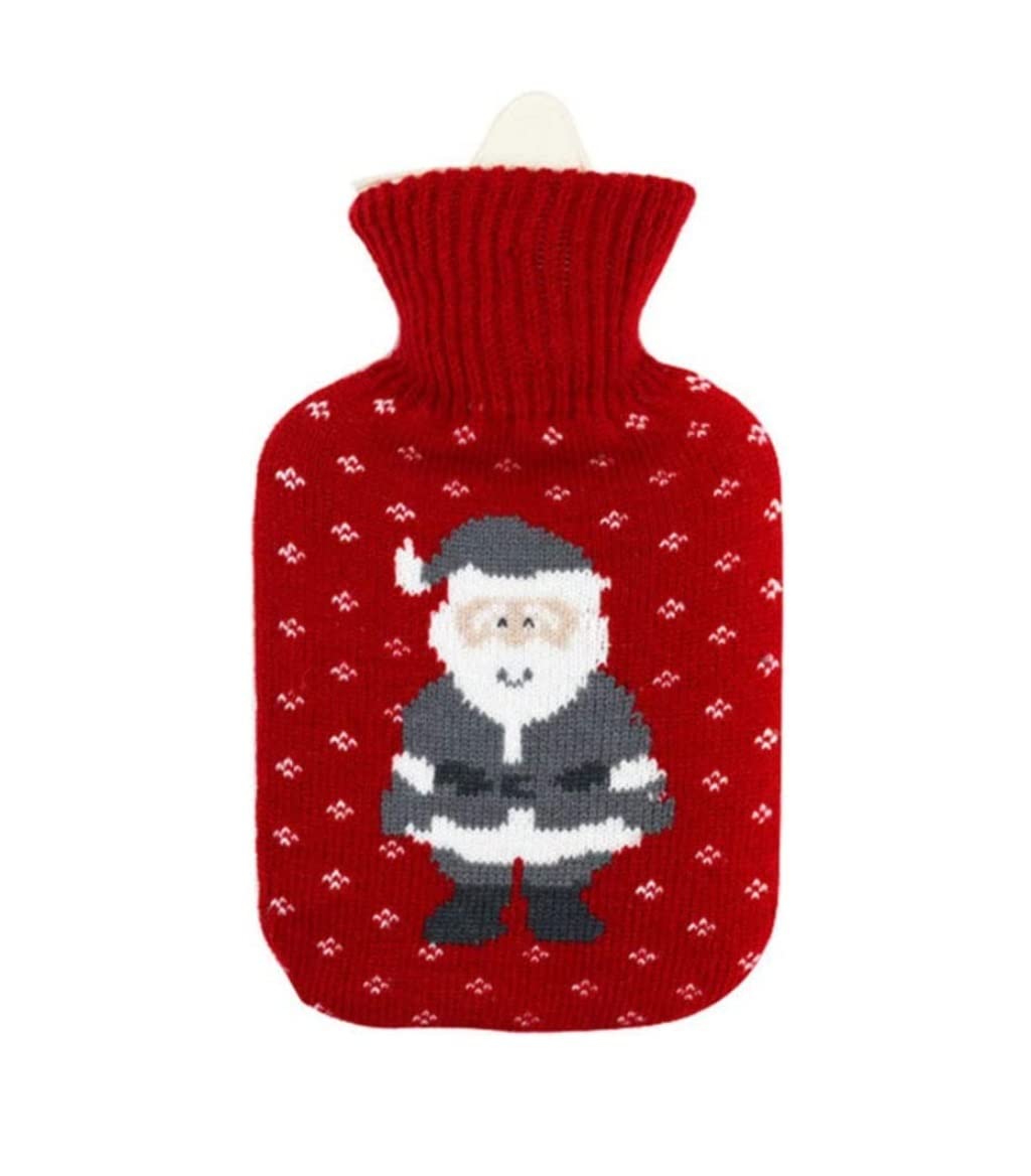 Bolsa Agua Caliente Bolsa De Agua Caliente con Funda Punto Papá Noel Botella Extraíble Térmica(Rot,2000 ml)