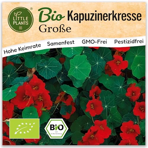 Little Plants BIO Kapuzinerkresse Samen 10 Große Kapuzinerkressesamen Samenfest für Kräutergarten Kräuter Samen für Küche Balkon Hochbeet und Garten
