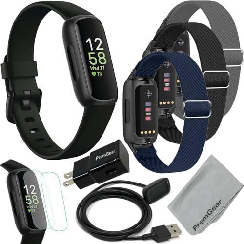 Fitbit Inspire 3 Health & Fitness Activity Tracker (Black) with Workout Intensity, Sleep Tracking, Heart Rate, 3 Nylon Comfortable Watch Bands, Wall Adapter, Screen Shields & Cloth - image 1