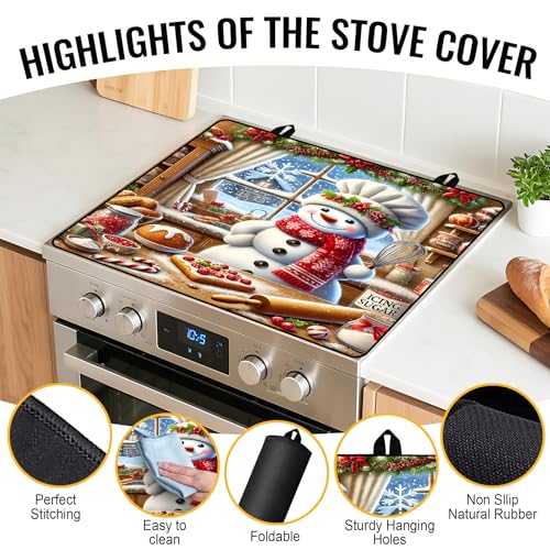 Image of NYZE Christmas Stove Top Cover for Electric Stove,Glass Stove Top Cover,Heat Resistant Glass Cooktop Cover,Stovetop Protector, Kitchen Decor,Dish Drying Mats Cover for Washer Ceramic Top 28.5x20.5 in