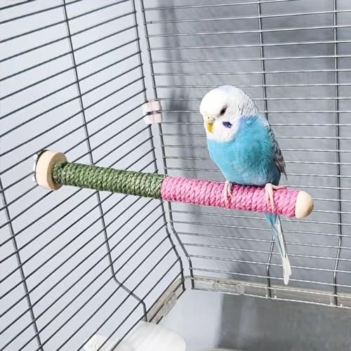 Image of 2pc Bird Perch Woven Rope Wooden Stand, Colored Solid Hemp Rope Bird Perches for Cage(9.85IN)