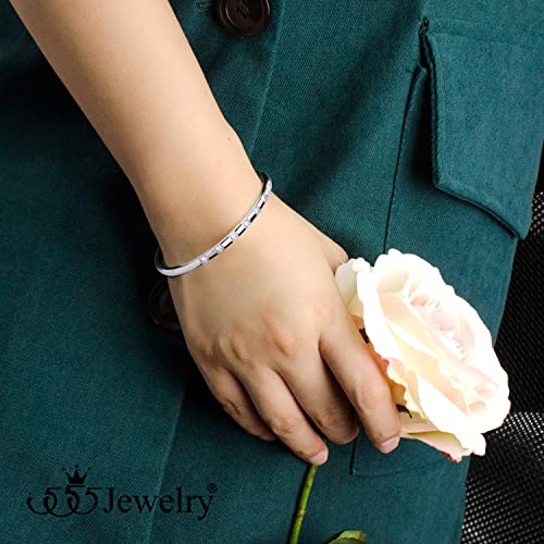 555Jewelry Stainless Steel Thin CZ Cuff Hinged Bangle Bracelet for Women3