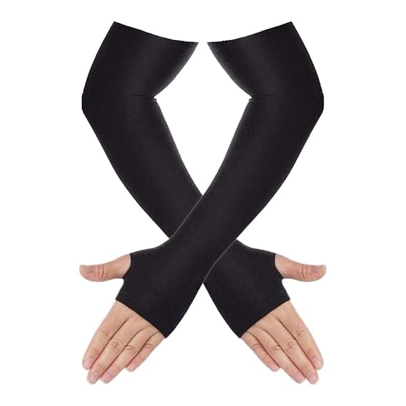 Ngel Men's and Women's 1 Pair Cycling Outdoor Cooling Golf Sun UV Cover Protection Sports Arm Sleeves Without Thumb Hole (Black)