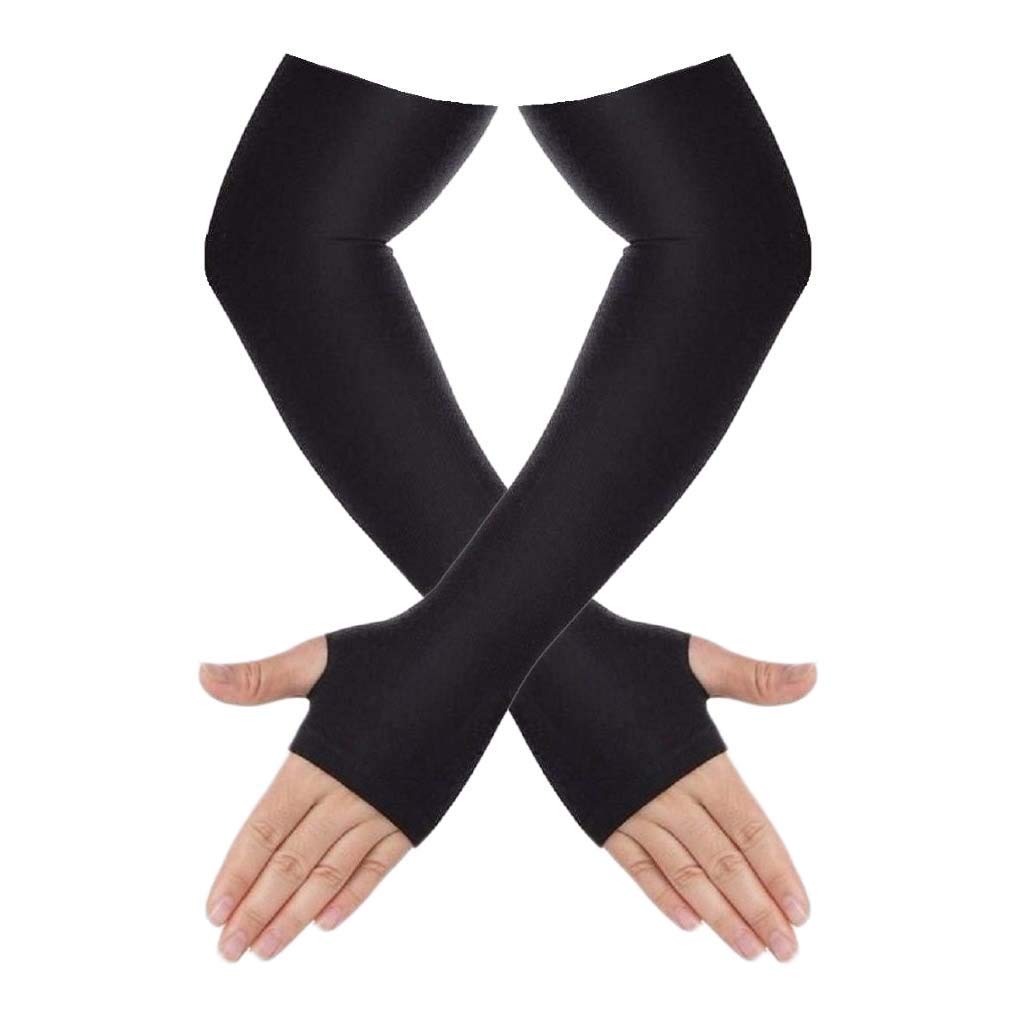 MM RETAILS Men's and Women's 1 Pair Cycling Outdoor Cooling Golf Sun UV Cover Protection Sports Arm Sleeves Without Thumb Hole (Black)