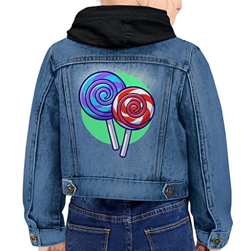 Sweet Toddler Hooded Denim Jacket - Lolipop Print Jean Jacket - Unique Denim Jacket for Kids - Main Image