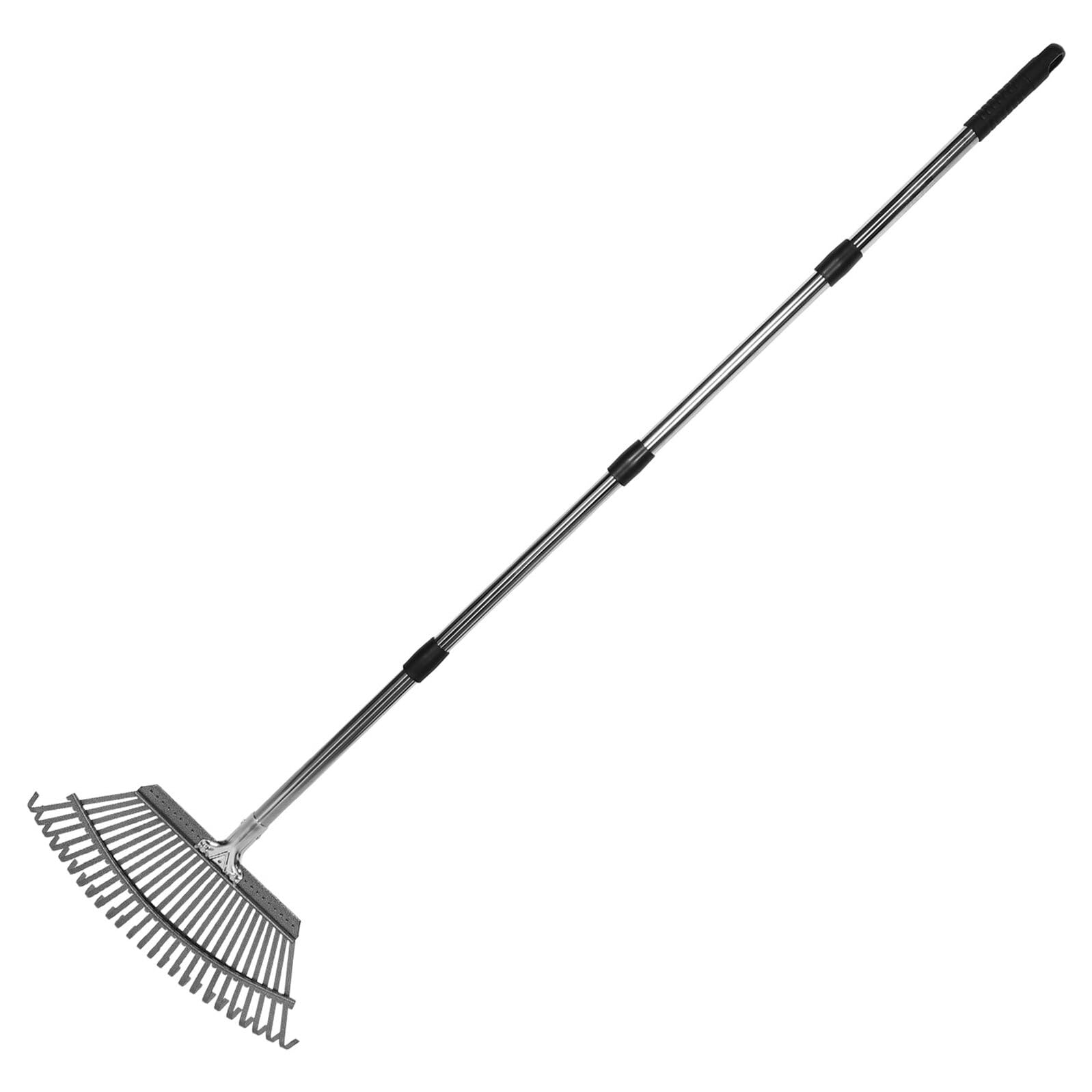 Homoyoyo Kleiner Gartenrechen aus Edelstahl mit 25 Zinken Verstellbar und Abnehmbar Laubrechen für Garten Camping und Wohnmobil