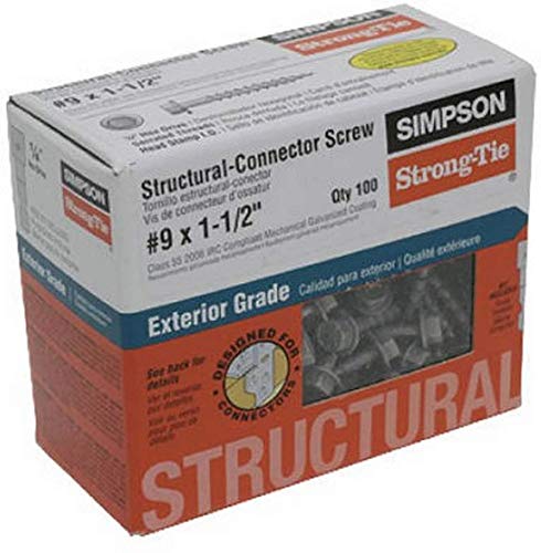 Simpson Structural Screws SD9112R100 No.9 by 1-1/2-Inch Structural-Connector Screw, 100-Pack (`Structural-Connector Screw-100-Pack)