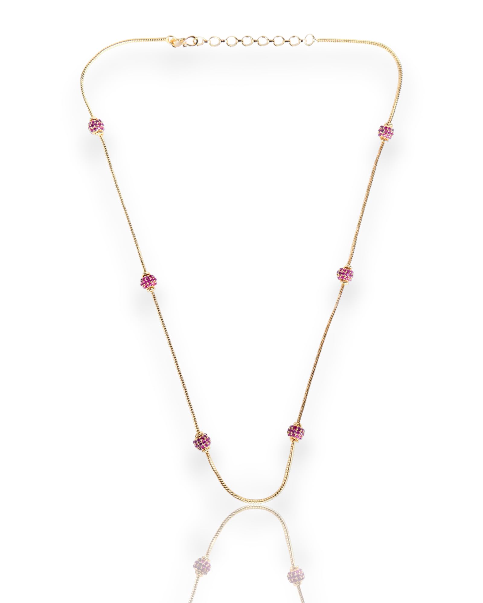 opal touch Brass Gold Plated Crimson Charm Chain with Cubic Zirconia/American Diamond | Versatile Accessory Suitable For Various Occasions - Red-picture-37