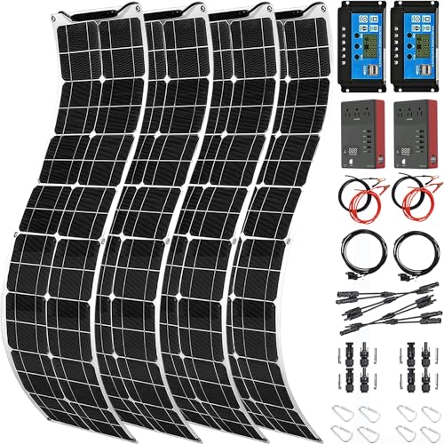 1000 Watt Solar Panel Kit, 4 × 250 Watt Flexible Solar Power Panel Photovoltaic Module with 40A Solar Charge Controller Monocrystalline Solar Panel for Camping Off Grid Battery Charging Boat