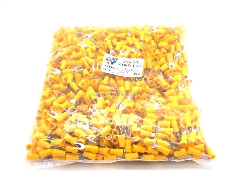 Generic 1000PCS Insulated Fork Wire Connector Crimp Terminals 22-16AWG SV1.25-3