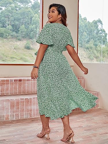 Image of Floerns Women's Plus Size Boho Flutter Short Sleeve Ruffle Hem A Line Midi Dress