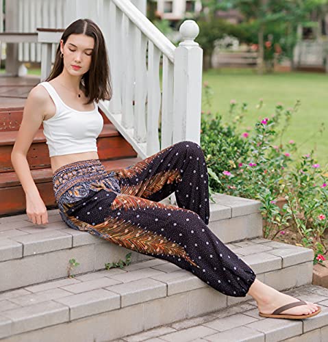 Banjamath® Women's Smocked Waist Harem Hippie Boho Yoga Palazzo Casual Pants4