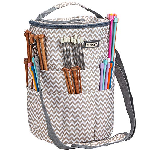 HOMEST XL Yarn Storage Tote with 2 Tangle Free Slits on Lid, Knitting and Crochet Bag with Adjustable Shoulder Strap, Large Craft Supplies Organizer, Ripple (Patent Design)