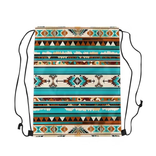 Erosebridal Western Drawstring Backpack,Southwestern Aztec Drawstring Bags 13X15.7,Ethnic Tribe Draw String Back Bag For Sport Gym,Bohemian Decor String Backpack,Exotic Retro Geometric Cinch Bag3