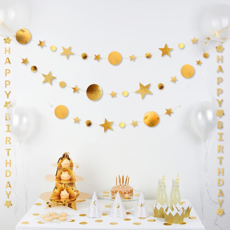 Image of Gold Party Decoration Gold Star Circle Dot Hanging Garland Hanging Streamer Decorations Glitter Star Bunting Banner Twinkle Backdrop for Wedding Anniversary Baby Shower Birthday Christmas