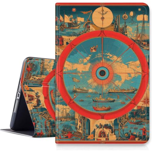 SDDFRHGH for Fire HD 8/8 Plus Tablet Case (12th/10th Generation,2024/2022/2020 Release),Hybrid Slim Multi-Angles Stand Auto Wake/Sleep Cover-Vintage Nautical Compass Map