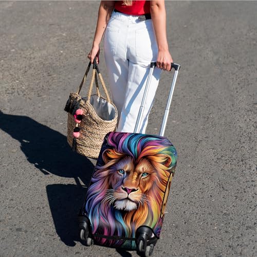 Suitcase Cover for Luggage 25-28 Inch, Washable Elastic Anti-Scratch Luggage Protector, Durable Zipper Baggage Cover with Handle Wrap, Travel Accessories for Suitcase,Majestic Colorful Lion2