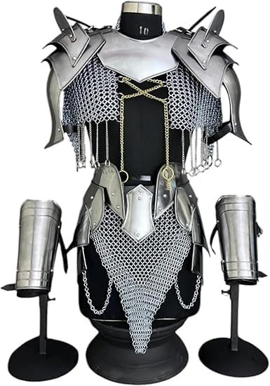 Medieval Brave Lady Knight Armor – Full Wearable Chainmail & Plate Armor for Women | LARP, SCA, Cosplay & Fantasy Costume Gift.