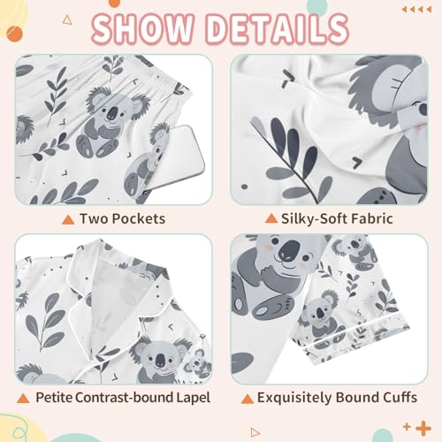 senya Cute Koala Leaves Satin Summer Pajama Sets Silk Short Sleeve Button Down Sleepwear3
