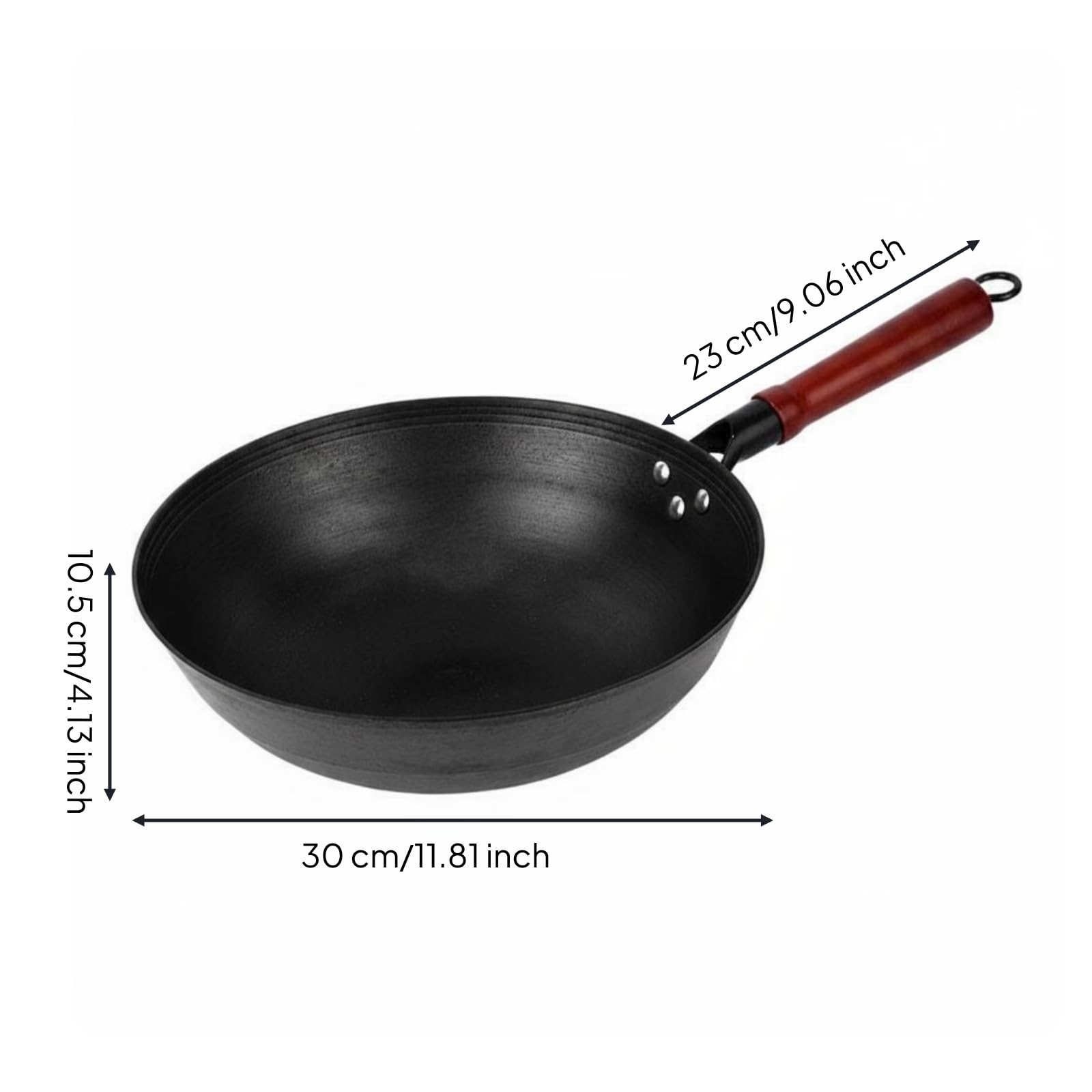 Wok de Hierro Fundido Sartén Olla Cazo con Fondo Redondo para Cocción Ágil y Aromática Superficie Curada Que Evita, 30 Cm, Olla Individual De Fondo Redondo De 30 Cm