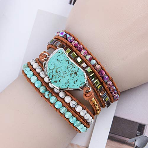 Image of YGLINE Natural Stone Bracelet 5 Wraps Bracelet Handmade Blue Color Boho Bracelet for Women Bracelet