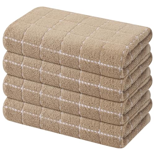 Mordimy Lot de 4 torchons de Cuisine 100% Coton éponge Super Doux et absorbants pour Le séchage, essuie-Mains à Carreaux pour Cuisine, 40,6 x 66 cm, Brun...