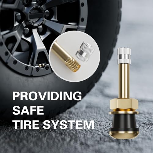 Image of CKAuto TR500 Tire Valve Stems, 2.01'' Metal Valve Stems | Clamp-in Brass Tire Valve Stem with Valve Stem Core for Rim Φ.625 inch (10 Pack)