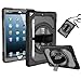 FAN SONG Custodia per Apple Nuovo iPad 9.7 Pollici 2018 2017 Heavy Duty Rugged Antiurto Protettiva Smart Cover con Cavalletto Girevole a 360° e Cinturino e Tracolla Tenuti in Mano, Nero