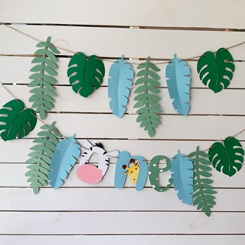 Image of Pinfliers Animal, Jungle Theme Decoration|1st Bday Decor for Baby Boy, Girl, Kids|Happy Birthday Banner|Wall, Backdrop|One bunting & 12 Paper Leaves | Multicolor