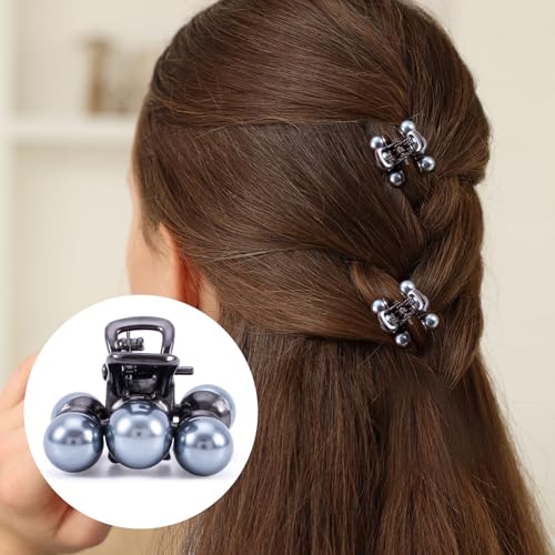 Pinzas pequeñas con perlas grises para cabello, pack de 4 miniatura 5