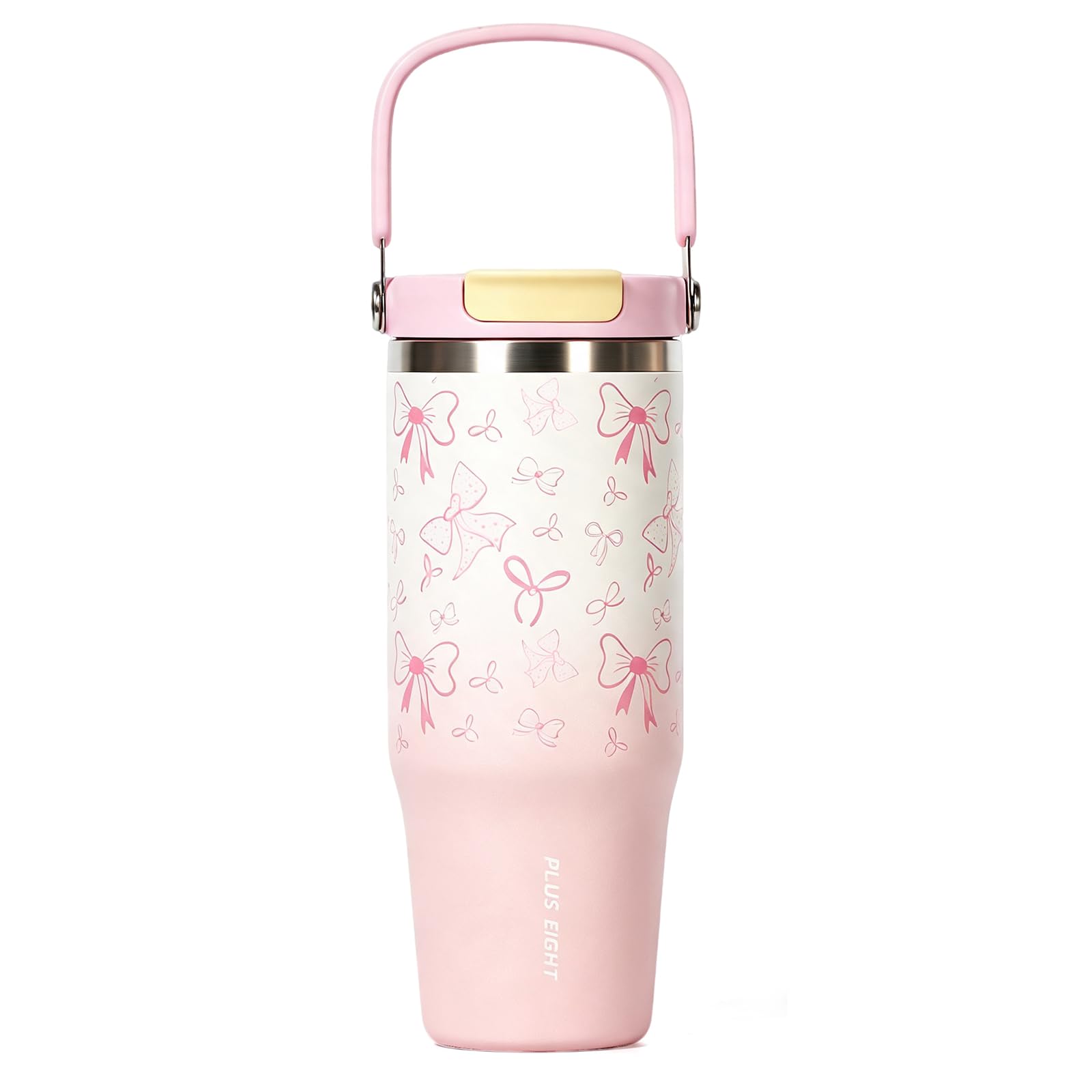 pluseight Stainless Steel Tumbler with Straw, 1000ml/32oz Travel Mug with Handle,Leakproof Reusable Travel Mug, Keeps Cold for 24H or Hot 12H, Fit in Car Cup Holder (Pink Bow) — image 1