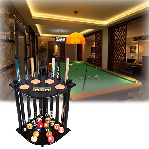 Estante para Tacos de Billar Estante de almacenamiento para tacos de billar, soporte de suelo para 8 tacos y accesorios de mesa de billar, soporte de taco de billar de esquina hecho de madera maciza
