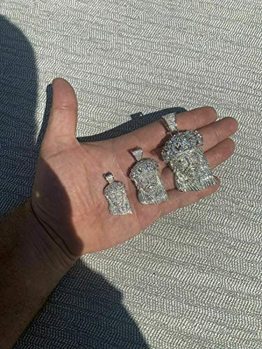 HarlemBling Solid 925 Sterling Silver Iced Jesus Piece Pendant - Men's - Great For Any Chain! Icy Baguette CZ - 3 Sizes: Small, Medium, & Large4