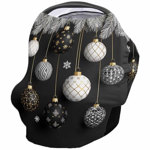 Nursing Cover for Breastfeeding Scarf, Black White Christmas Ornaments Pine Needle Baby Car Covers Super Soft Multi Use for Canopy Shopping Cart Cover Blanket Stroller Cover