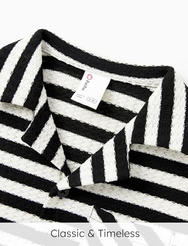 Image of PATPAT Family Matching Summer Outfits, Ribbed Knit Striped Women Skirt Set, Men Button Down Shirt and Kids Outfits