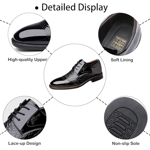 Men's Leather Print Classic Low Heel Oxfords Fashion Pointed Toe Comfortable Lace Up Low Top Non-Slip Rubber Sole Business Dress Shoes for Formal Wedding Prom3