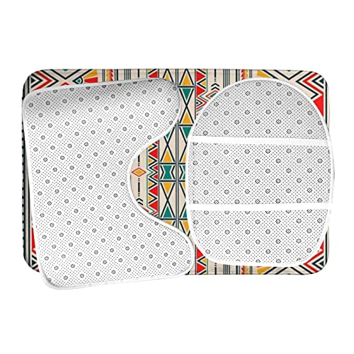 MBNGGAB Badematte + Konturmatte + Toilettendeckelbezug, Geometrische Folklore Ornament für Keramik 3 Stück Badematten Set, mit rutschfester Klebeunterseite – Bild 7