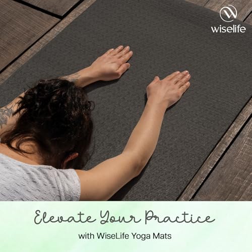 Image of WiseLife Classic Eco-TPE 6MM Yoga Mat with Yoga Strap for Men & Women | Extra Thick, Long & Wide Non-Slip, Anti-Tear Exercise Mat for Home, Gym, Workout, Fitness, Yoga & Pilates (Black)