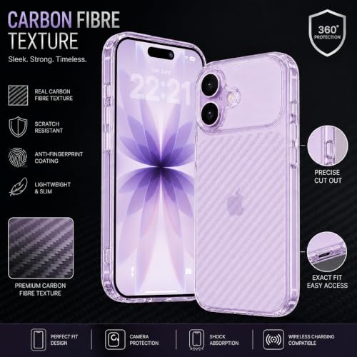 Image of DIZORO Crystal Clear Compatible with iPhone 17 Case with Anti-Yellow Shockproof Transparent Cover with Carbon Fiber Design