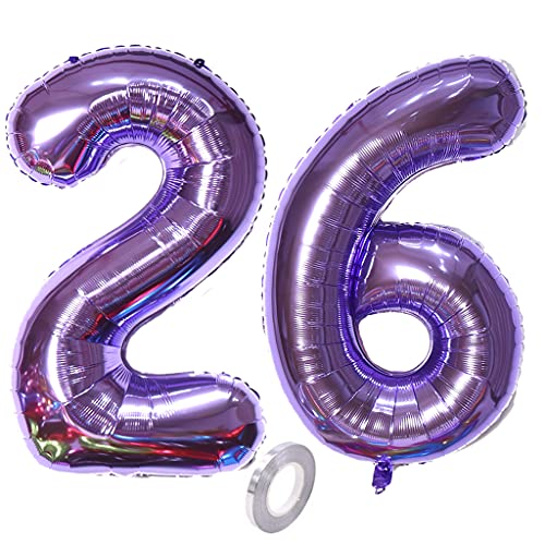 Globos numero 26 morado globos Decoracion 26 cumpleaños deco Mujers globo de foil 26 numero globos 26 morado XXXL 40 Globo de Helio inflable gigante Globos 26 años Decoracion Mujers morado