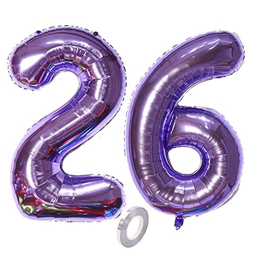 Globos con el número 26, número 26, color lila para niña, globos para 26 cumpleaños