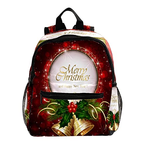 Mochila Navidad Golden Bell Feliz Año Nuevo Rojo Bolsa Mochila De Jardín De Infantes De 3 A 8 Años Cover