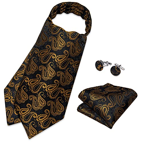 Image of DiBanGu 3PCS Ascot Ties for Men Wedding Jacquard Woven Silk Ascot Cravat for Men Cravat Tie and Pocket Square Set
